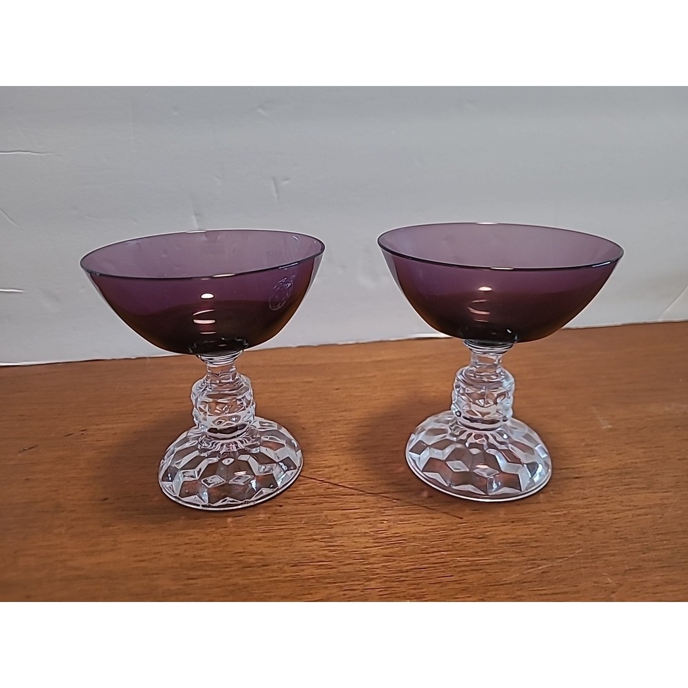 2‎ Fostoria AMERICAN LADY AMETHYST PURPLE Champagne Coupe Cocktail Glass Goblet